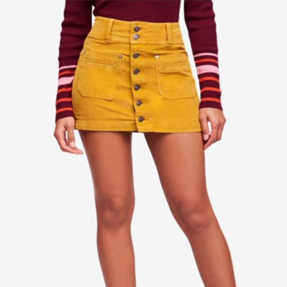 Free People Joanie Corduroy Skirt in Yellow EUC Sz 30 - Picture 6 of 7